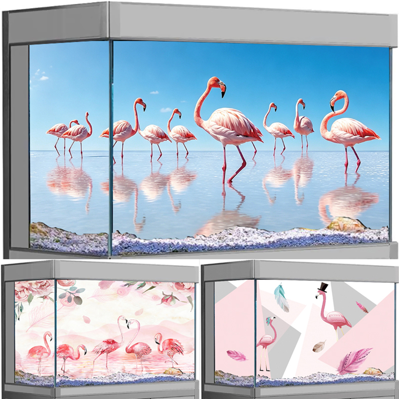 Aquarium Fish Wallpaper Hd - 3D-Aquarium-Hintergrundsticker, HD-Tapete mit rosa Flamingos, Fischbecken-Hintergrunddekorationen,