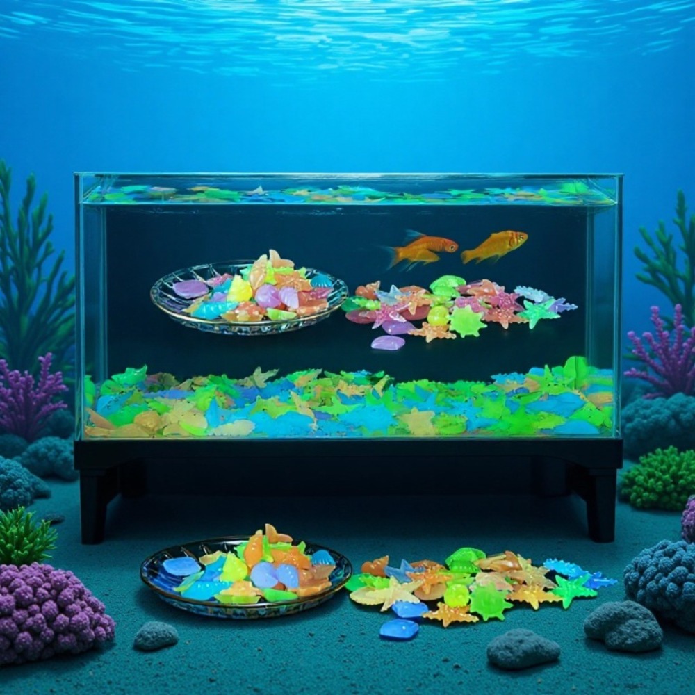 Aquarium Fish Guppy - Leuchtende Ozeansteine, fluoreszierende Muscheln, bunte Seesterne